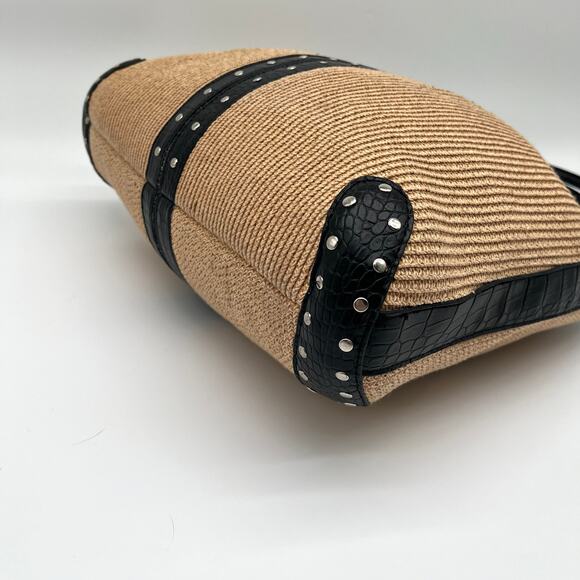 Paper Straw, Faux Leather & Studded Shoulder Bag - Picture 7 of 11